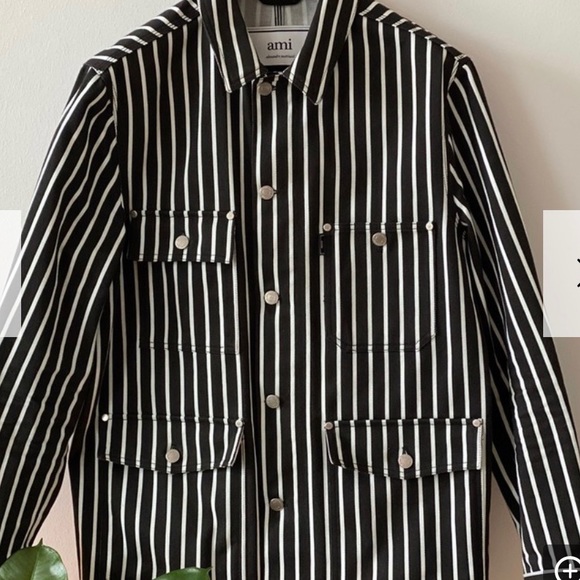 black and white striped denim jacket